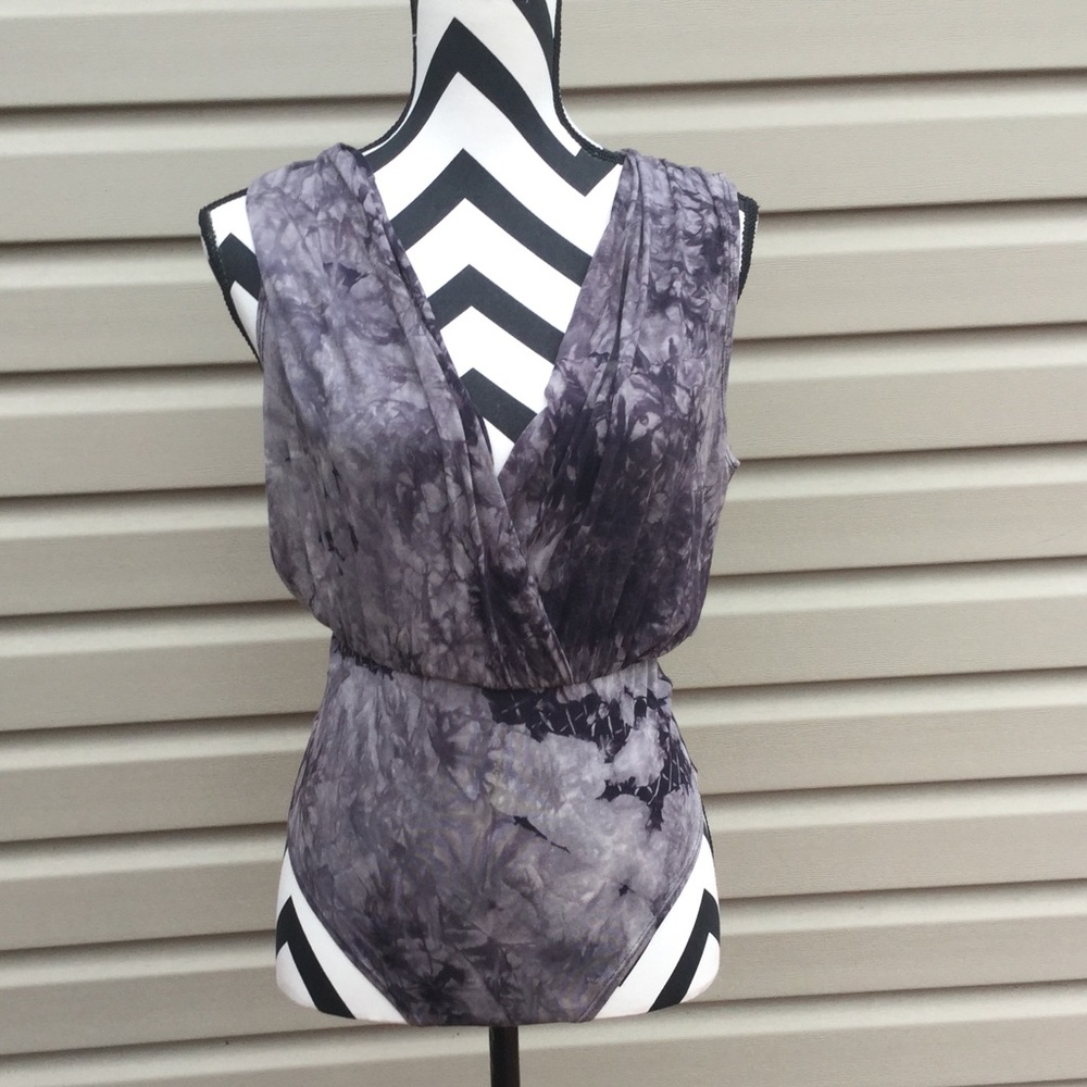 New Bri’s World Deep V Black Tie Dye Bodysuit